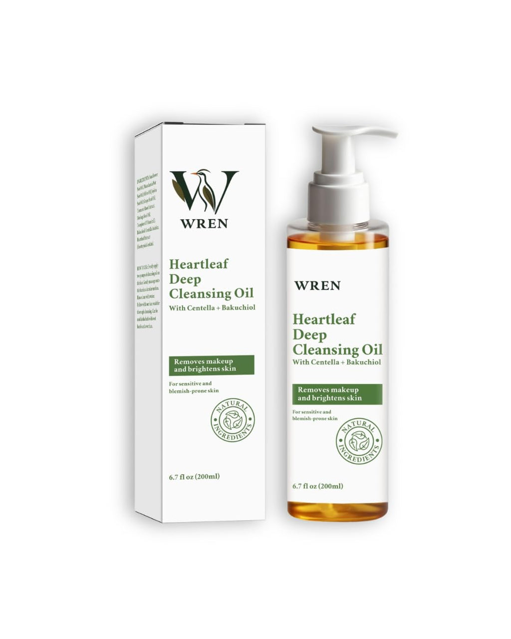 Wren Heartleaf Deep Cleansing Oil, Face Oil Cleanser for Makeup Removal, Blackhead & Pore Care, Skincare for Sensitive Skin, Brightens Skin – 6.76 fl oz (200ml)