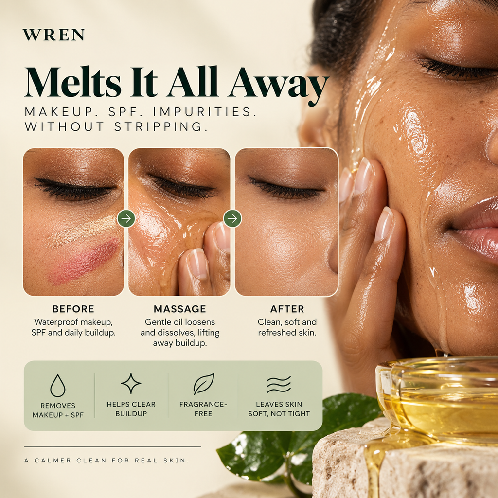 Wren Heartleaf Cleansing Oil, Face Oil Cleanser for Makeup Removal, Blackhead & Pore Care, Skincare for Sensitive Skin, Brightens Skin