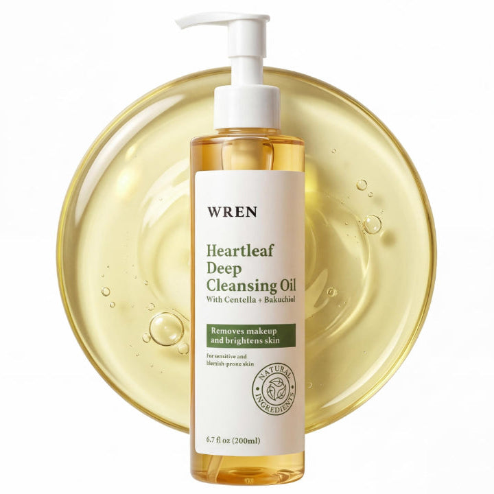 Wren Heartleaf Deep Cleansing Oil, Face Oil Cleanser for Makeup Removal, Blackhead & Pore Care, Skincare for Sensitive Skin, Brightens Skin – 6.76 fl oz (200ml)
