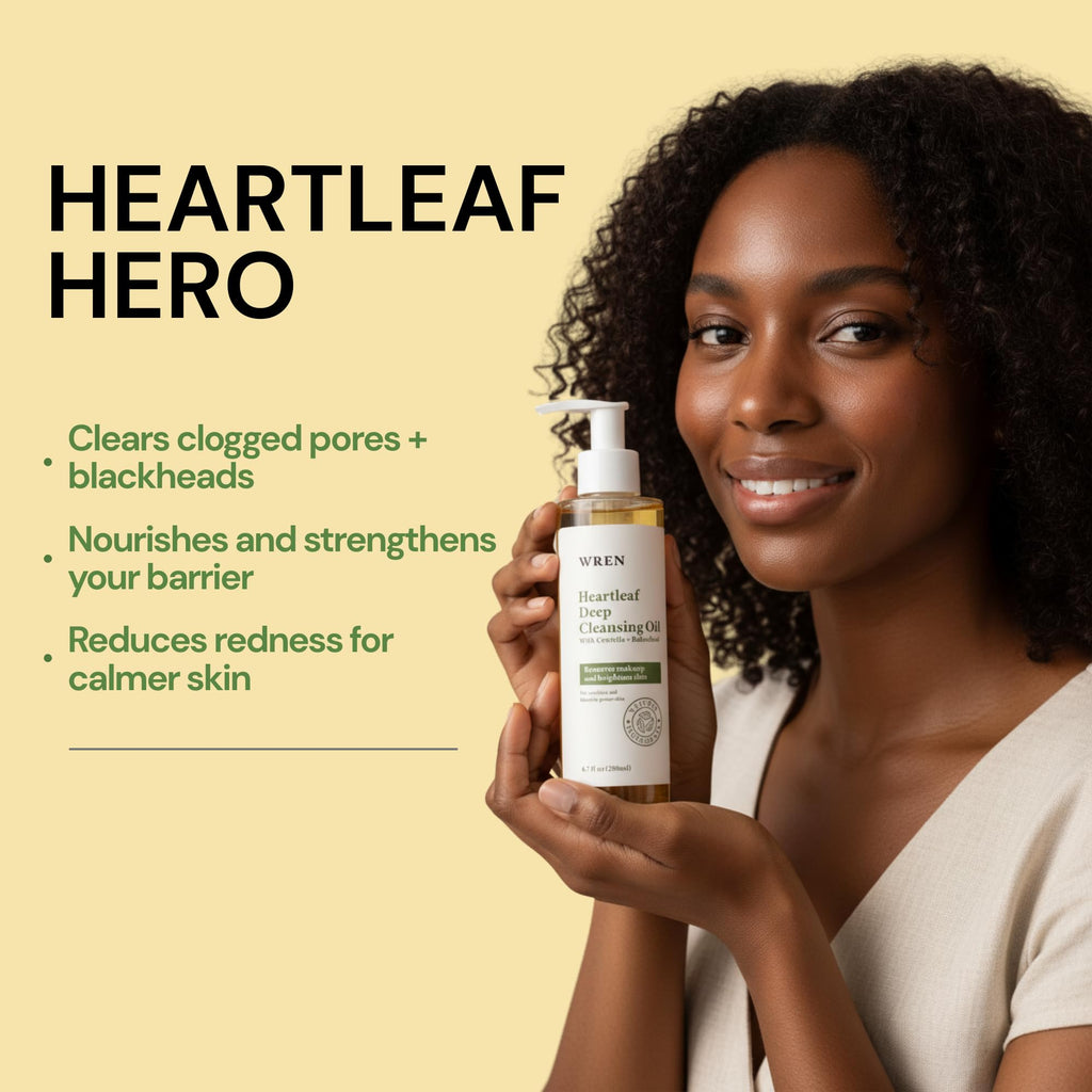 Wren Heartleaf Deep Cleansing Oil, Face Oil Cleanser for Makeup Removal, Blackhead & Pore Care, Skincare for Sensitive Skin, Brightens Skin – 6.76 fl oz (200ml)