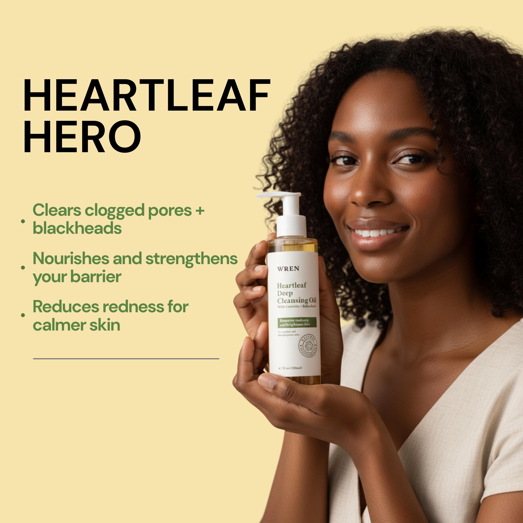 Wren Heartleaf Deep Cleansing Oil, Face Oil Cleanser for Makeup Removal, Blackhead & Pore Care, Skincare for Sensitive Skin, Brightens Skin – 6.76 fl oz (200ml)